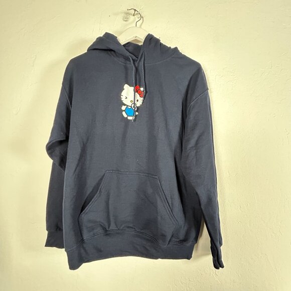 Hello Kitty by Sanrio Womens Blue Hoodie Pullover Sweatshirt Medium Pockets New - Picture 1 of 7